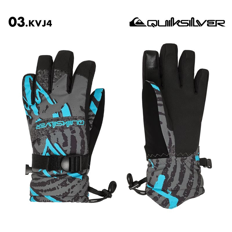 QUIKSILVER/クイックシルバー ジュニア ジュニア 5指グローブ MISSION YOUTH GLOVE 2025-26SNOW KGV253403 スノーグローブ 手袋 スノー スキー スノボ スノーボード 耐水 防寒 リストアジャスター リーシュコード ジュニア 子供用 こども用 男の子用 女の子用