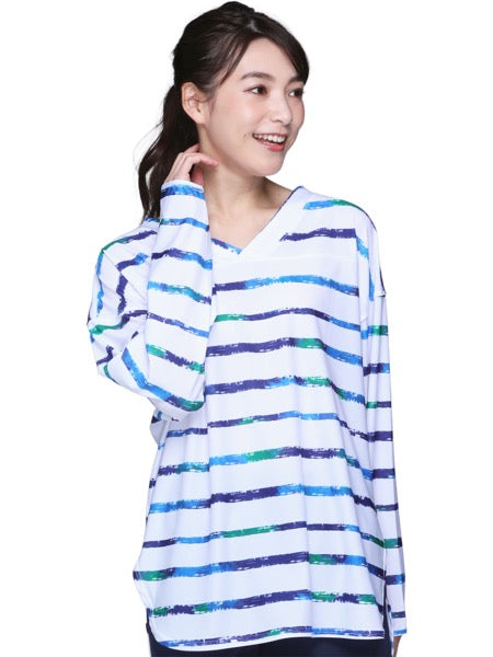 ラッシュガード レディース 長袖 Tシャツ Vネック ロング丈 オーバーサイズ UPF50+ UV UVカット 体型カバー 大きいサイズ 水陸両用 IF-142 メール便発送