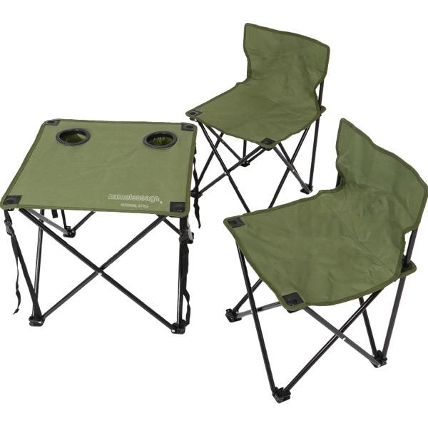 Chair & Table 3 Piece Set Outdoor Desk Chair Tsukue Chair Camping Festival Folding With Carry Bag NODB-410