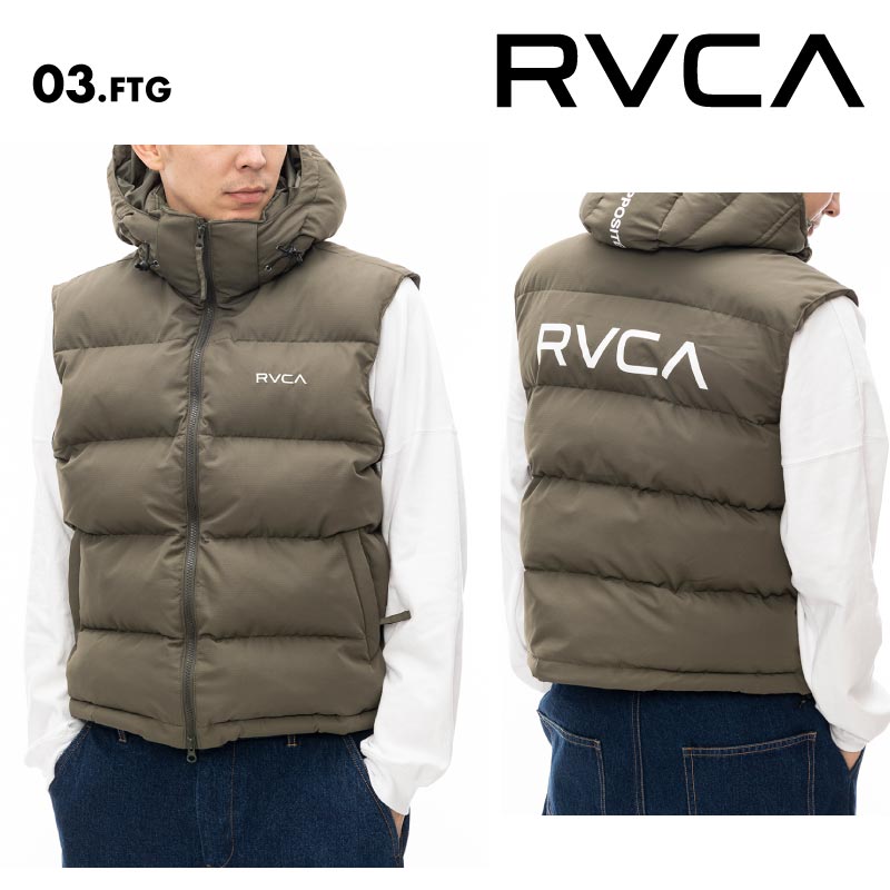 RVCA/ルーカ メンズ ベスト RVCA PUFFER VEST JACKET 2024 FALL&WINTER BE042-768 ジャケット フード着脱可能 ドローコード 防寒 防風 おしゃれ かっこいい 秋冬 ロゴ 男性用 男性用