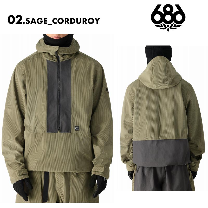 686/シックスエイトシックス メンズ スノーウェア アノラック GHOST 2.5L SHELL ANORAK WINTER 24-25 M3WN136 スノーボード スキー ウインタースポーツ 防寒 スノボウェア スキーウェア アウター ワイドショート パスポケット フードリンク 男性用