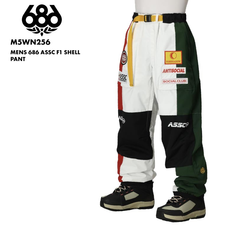 686/シックスエイトシックス メンズ スノーパンツ MENS 686 ASSC F1 SHELL PANT 2025-26 WINTER M5WN256 スノーウェア スノーボードウェア スノボウェア スキーウェア ズボン パンツ 防寒 キークリップ ブーツゲイター ブランド 男性用