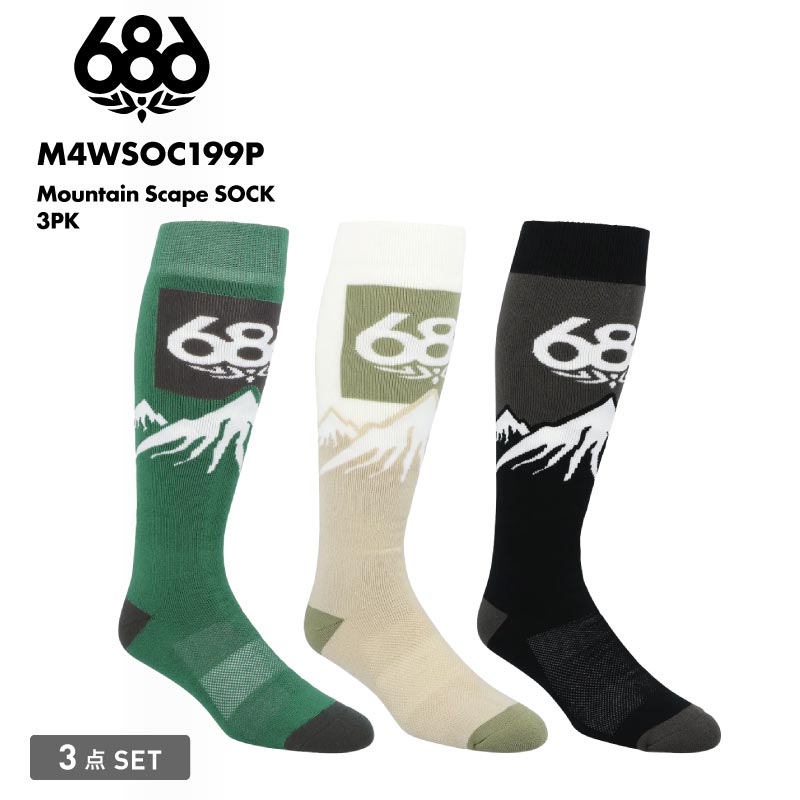 686/シックスエイトシックス メンズ 靴下 Mountain Scape SOCK 3PK WINTER 24-25 M4WSOC199P ソックス くつ下 ロゴ アウトドア ブランド おしゃれ 男性用