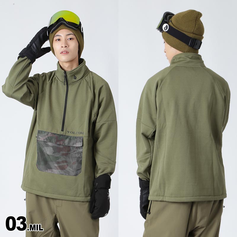 VOLCOM/ボルコム メンズ フリースプルオーバー G4152400 ジップパーカー スウェット スエット サムホール付き 上 ロゴ ハーフジップ インナー ウインタースポーツ 防寒 男性用
