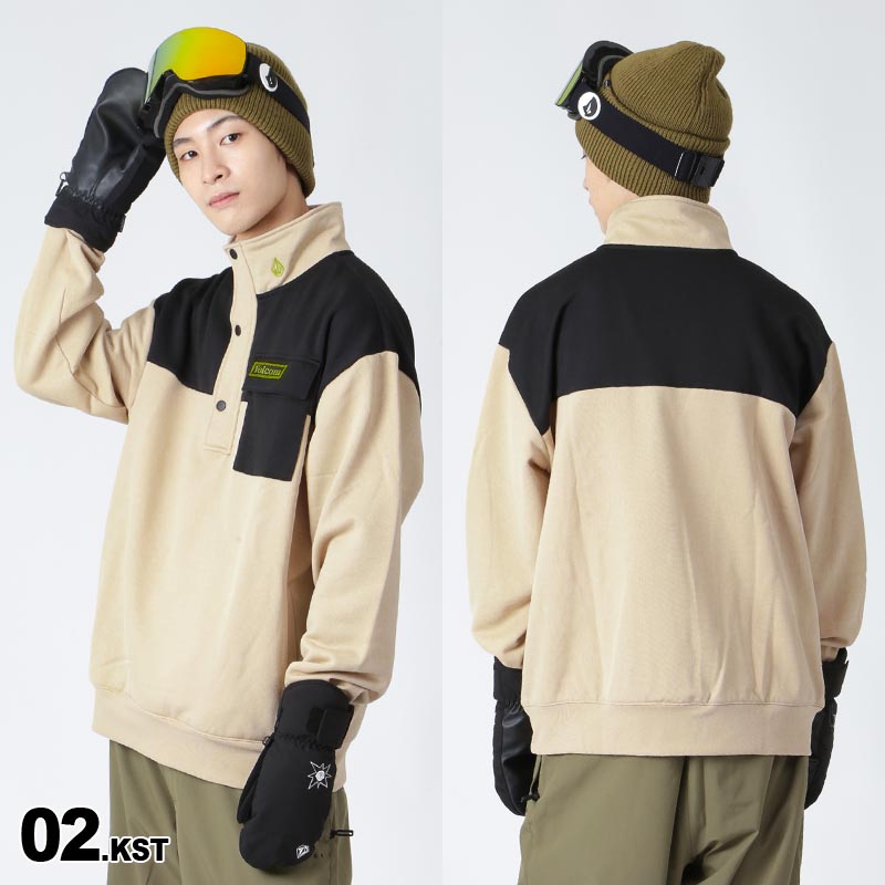 【20周年記念SALE】 VOLCOM/ボルコム メンズ フリースプルオーバー G4152406 ジップパーカー スウェット スエット サムホール付き 上 ロゴ ハーフジップ インナー ウインタースポーツ 防寒 男性用