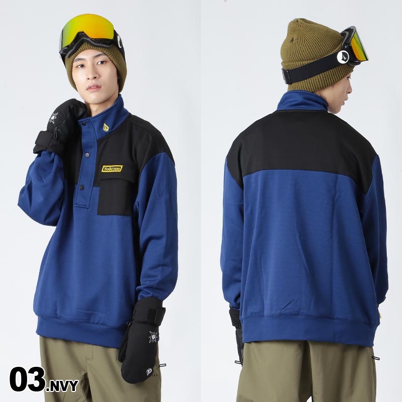 VOLCOM/ボルコム メンズ フリースプルオーバー G4152406 ジップパーカー スウェット スエット サムホール付き 上 ロゴ ハーフジップ インナー ウインタースポーツ 防寒 男性用