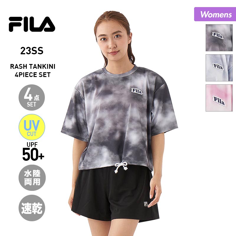 FILA Women's T-shirt + Tankini 4-Piece Set 222702 Rashguard Swimwear Fitness UV Protection Quick Dry Amphibious For Women