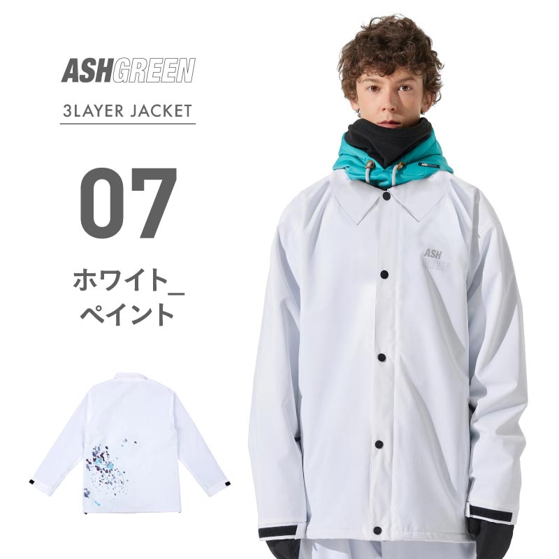 クリアランスセール スノーボードウェア ジャケット メンズ レディース 3レイヤー コーチジャケット ルーズシルエット スキーウェア フードレス 耐水圧20,000mm 撥水 防寒 伸縮 ASHGREEN/アッシュグリーン AGJ3L-2103