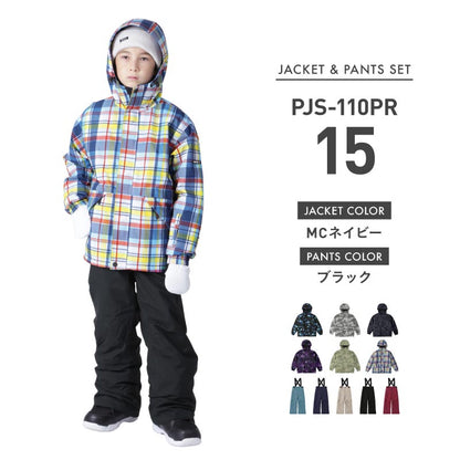 [10~15カラー][予約 早期特典付き]  スノーボードウェア キッズ ジュニア スキーウェア 上下セット 中綿入り 撥水 防寒 15cmサイズ調整可 26-27モデル PONTAPES/ポンタぺス PJS-110PR