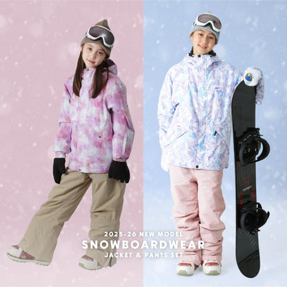[15~20カラー]スノーボードウェア キッズ ジュニア スキーウェア 上下セット 中綿入り 撥水 防寒 15cmサイズ調整可 25-26モデル ICEPARDAL/アイスパーダル IJS-889PR