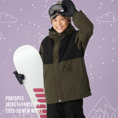 [15~20カラー] スノーボードウェア キッズ ジュニア スキーウェア 上下セット 15cmサイズ調整可 中綿入り 撥水 防寒 25-26モデル PONTAPES/ポンタぺス PJS-110MJ