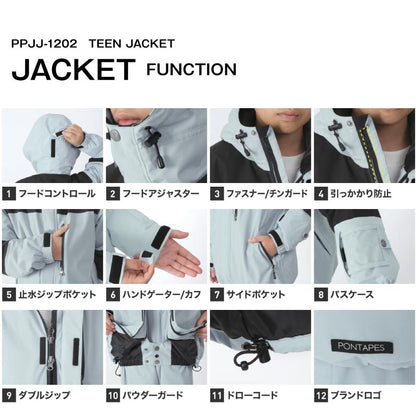 スノーボードウェア キッズ ジャケット単品 ジュニア スキーウェア 中綿入り 撥水 防寒 15cmサイズ調整可 25-26モデル PONTAPES/ポンタぺス PPJJ-1202