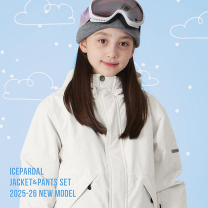 [15~20カラー] スノーボードウェア キッズ ジュニア スキーウェア 上下セット 15cmサイズ調整可 中綿入り 撥水 防寒 25-26モデル ICEPARDAL/アイスパーダル IJS-889MJ