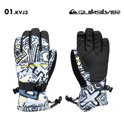 QUIKSILVER/クイックシルバー キッズ ジュニア 5指グローブ MISSION YOUTH GLOVE 2024-25 SNOW EQBHN03039 スノーボード スキー 防寒 手袋 撥水 防水 タッチパネル対応 裏地フリース ゴーグル拭きパネル リーシュコード ジュニア 子供用 こども用 男の子用 女の子用