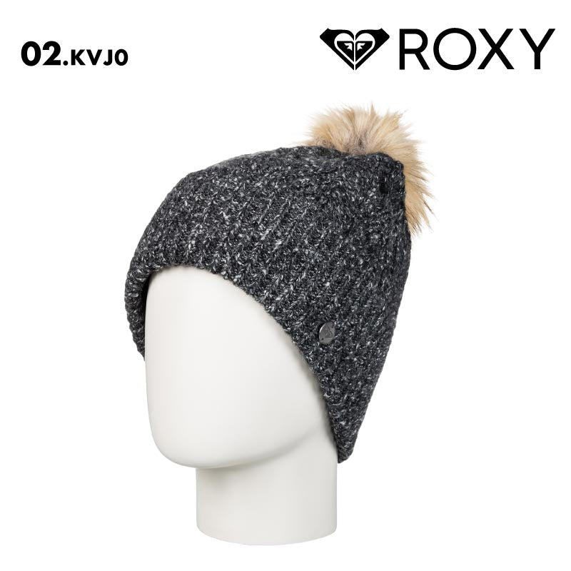 ROXY/ロキシー レディース ニット帽 ボンボン PEAK CHIC BEANIE 2024-25 SNOW ERJHA04282 帽子 スノボ スキー ファー ブランド かわいい おしゃれ ロゴ 防寒 女性用