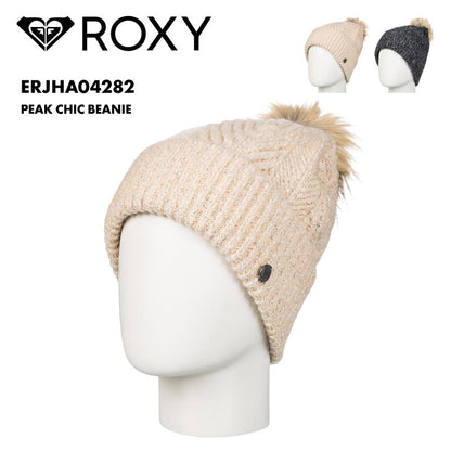 ROXY/ロキシー レディース ニット帽 ボンボン PEAK CHIC BEANIE 2024-25 SNOW ERJHA04282 帽子 スノボ スキー ファー ブランド かわいい おしゃれ ロゴ 防寒 女性用