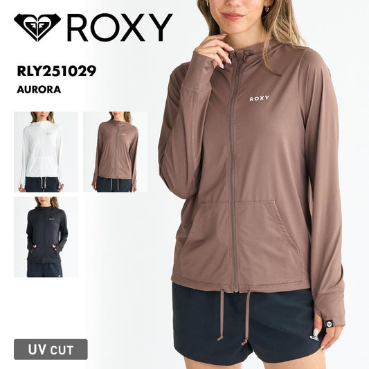 ROXY/ロキシー レディース ジップアップ ラッシュガード AURORA 2025 SPRING JP RLY251029 長袖 Tシャツ ビーチ サーフィン プール 海水浴 海 無地 フーディ サムホール 女性用【メール便発送 25SS-01】