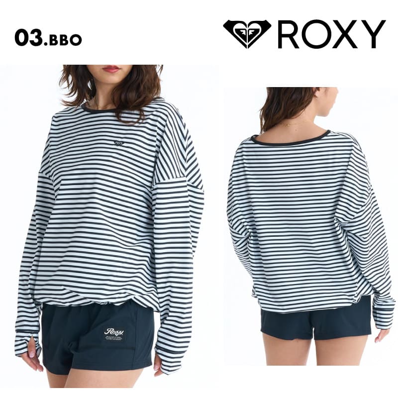 ROXY/ロキシー レディース 長袖 ラッシュガード LUMINA 26 SPRING RLY261029 ボード 水着 サーフィン Tシャツ 海水浴 ビーチ サムホール おしゃれ ボーダー ロゴ 女性用【メール便発送 26SS-01】