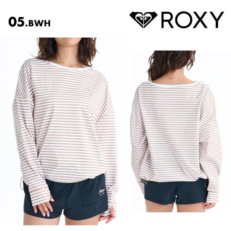 ROXY/ロキシー レディース 長袖 ラッシュガード LUMINA 26 SPRING RLY261029 ボード 水着 サーフィン Tシャツ 海水浴 ビーチ サムホール おしゃれ ボーダー ロゴ 女性用【メール便発送 26SS-01】