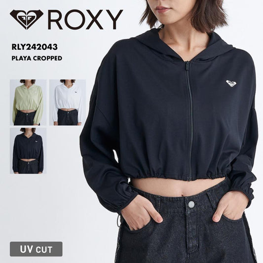 ROXY/ロキシー レディース 長袖 ジップアップ ラッシュガード PLAYA CROPPED 2024 SUMMER RLY242043 ラッシュパーカー おしゃれ かわいい ショート丈 水陸両用 UVカット 紫外線対策 日焼け予防 パステル フード付き 女性用【メール便発送 24SS-09】