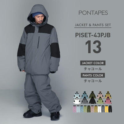 [1~15カラー]  スノーボードウェア メンズ  上下セット ルーズシルエット 中綿入り 撥水 防寒 25-26モデル PONTAPES/ポンタぺス PISET-43PJB