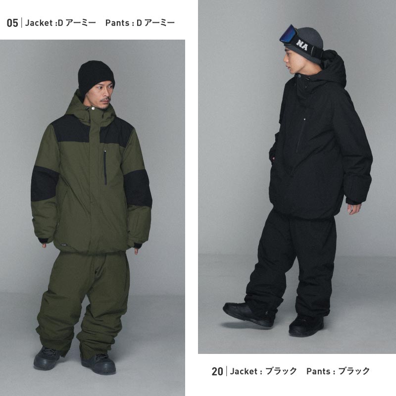 [16~25カラー]  スノーボードウェア メンズ  上下セット ルーズシルエット 中綿入り 撥水 防寒 25-26モデル PONTAPES/ポンタぺス PISET-43PJB