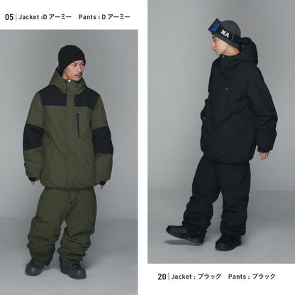 [16~25カラー]  スノーボードウェア メンズ  上下セット ルーズシルエット 中綿入り 撥水 防寒 25-26モデル PONTAPES/ポンタぺス PISET-43PJB