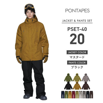 [17~21カラー] スノーボードウェア メンズ 上下セット レギュラーシルエット 中綿入り 撥水 防寒 25-26モデル PONTAPES/ポンタぺス PSET-40