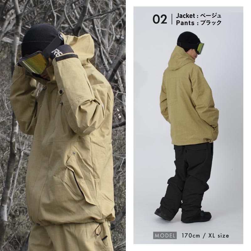 スノーボードウェア メンズ 上下セット レギュラーシルエット 中綿入り 撥水 防寒 25-26モデル ミリタリーセット PONTAPES/ポンタぺス PSET-40