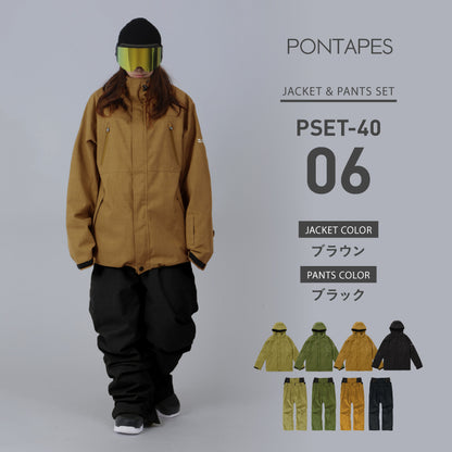 スノーボードウェア メンズ 上下セット レギュラーシルエット 中綿入り 撥水 防寒 25-26モデル ミリタリーセット PONTAPES/ポンタぺス PSET-40