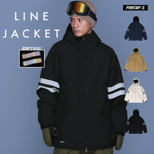 [クリアランスセール] スノーボードウェア ジャケット メンズ ライン ジャケット リフレクター 光るウェア ルーズシルエット 中綿入り 撥水 防寒 PONTAPES POJ-381