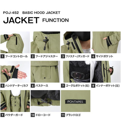 スノーボードウェア メンズ ジャケット単品 スキージャケット 中綿入り 撥水 防寒 25-26モデル PONTAPES/ポンタぺス POJ-452