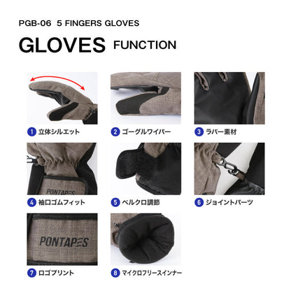 スノーボード グローブ メンズ レディース スノボ スキー スノー 手袋 5本指 防水 防寒 撥水 防風 PONTAPES/ポンタぺス PGB-06 [メール便対応]