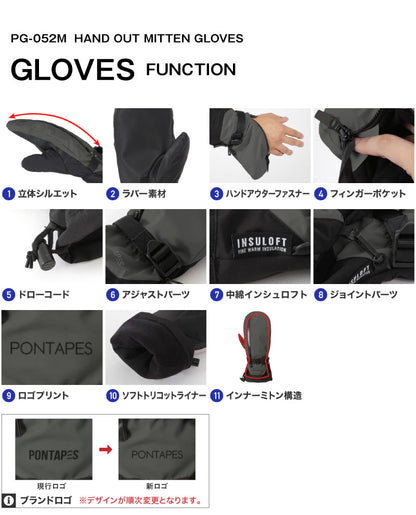 スノーボード グローブ 手が出るグローブ メンズ レディース スノボ スキー スノー 手袋 ミトン 防水 防寒 撥水 防風 PONTAPES/ポンタぺス PG-052M