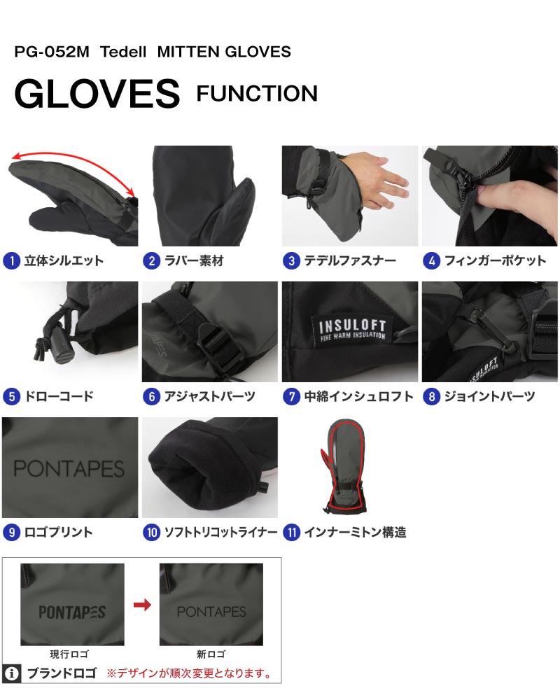 スノーボード グローブ 手が出るグローブ メンズ レディース スノボ スキー スノー 手袋 ミトン 防水 防寒 撥水 防風 PONTAPES/ポンタぺス PG-052M メール便対応