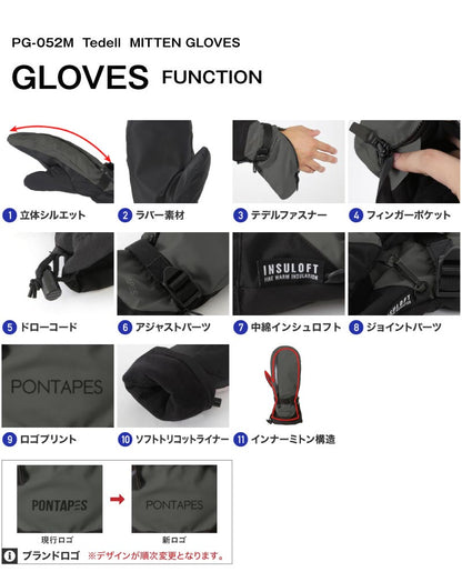 スノーボード グローブ 手が出るグローブ メンズ レディース スノボ スキー スノー 手袋 ミトン 防水 防寒 撥水 防風 PONTAPES/ポンタぺス PG-052M メール便対応