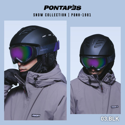 レディース メンズ 大人用 スノー ヘルメット ネイビー ホワイト ブラック スノボ用[PONTAPES/ポンタぺス]｛PONH-1981｝