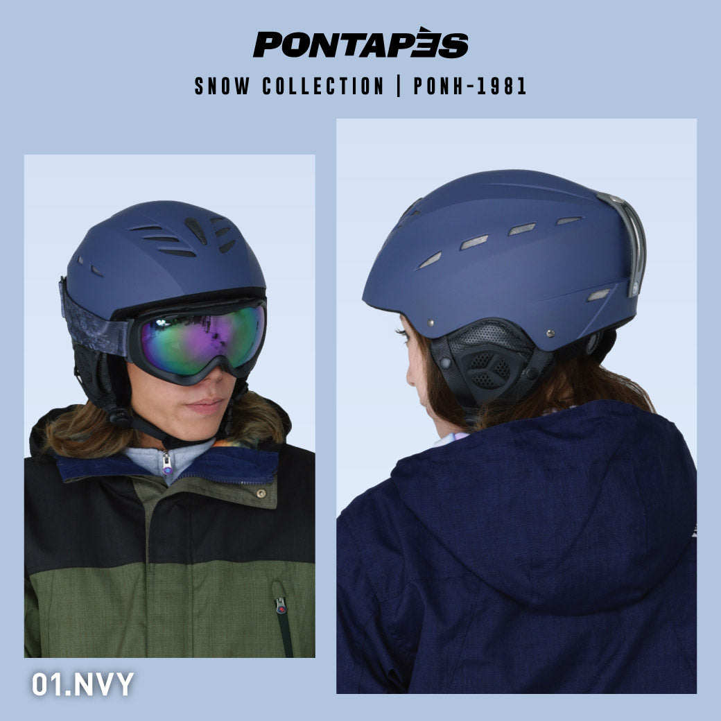 レディース メンズ 大人用 スノー ヘルメット ネイビー ホワイト ブラック スノボ用[PONTAPES/ポンタぺス]｛PONH-1981｝