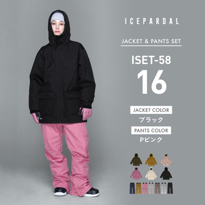 Mountain style top and bottom set snowboard wear Ladies ICEPARDAL ISET-53