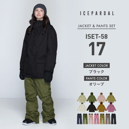 Mountain style top and bottom set snowboard wear Ladies ICEPARDAL ISET-53