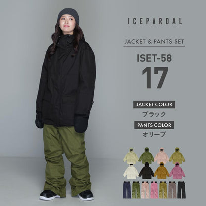 Mountain style top and bottom set snowboard wear Ladies ICEPARDAL ISET-53