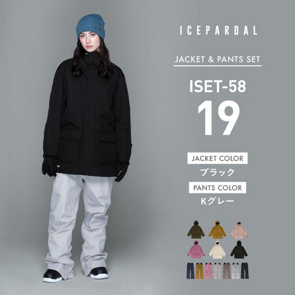 Mountain style top and bottom set snowboard wear Ladies ICEPARDAL ISET-53