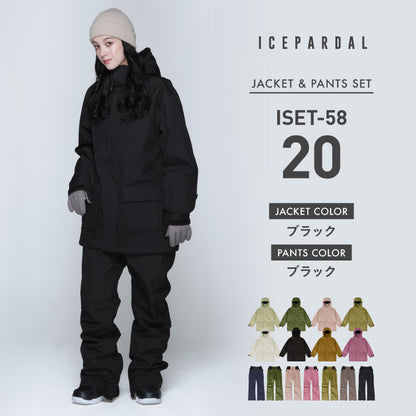 Mountain style top and bottom set snowboard wear Ladies ICEPARDAL ISET-53
