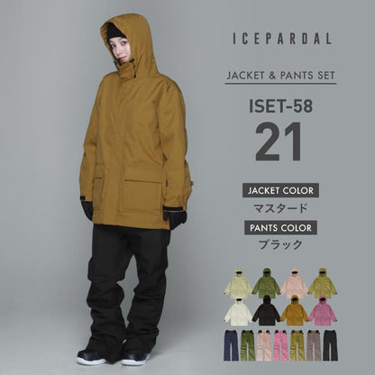 Mountain style top and bottom set snowboard wear Ladies ICEPARDAL ISET-53