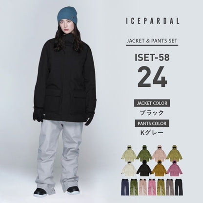 Mountain style top and bottom set snowboard wear Ladies ICEPARDAL ISET-53