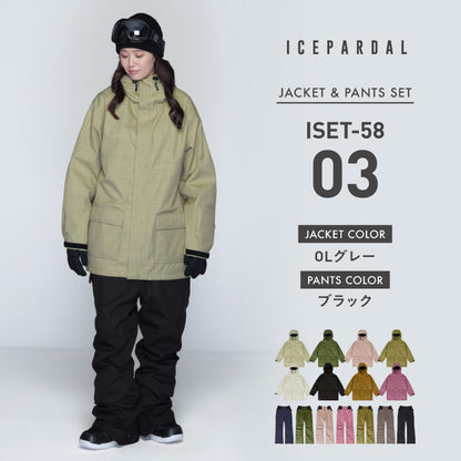 Mountain style top and bottom set snowboard wear Ladies ICEPARDAL ISET-53