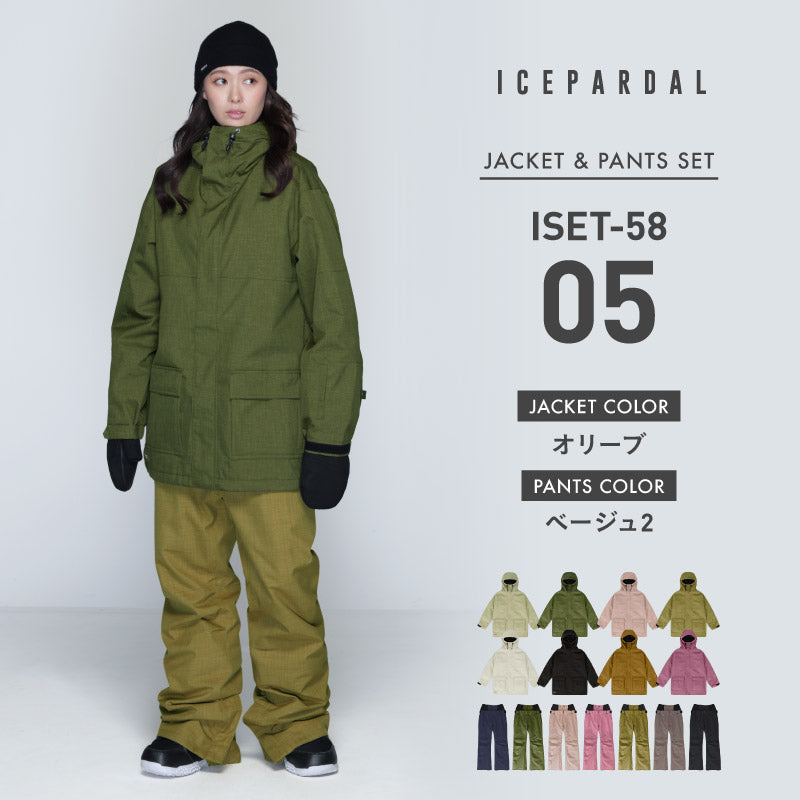 Mountain style top and bottom set snowboard wear Ladies ICEPARDAL ISET-53