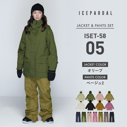 Mountain style top and bottom set snowboard wear Ladies ICEPARDAL ISET-53