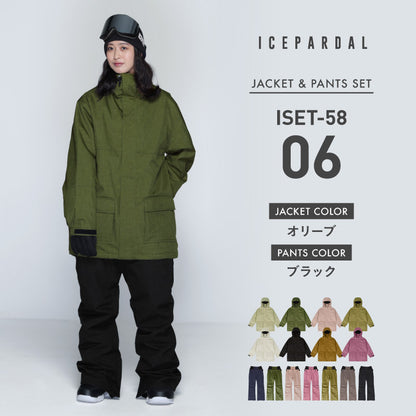 Mountain style top and bottom set snowboard wear Ladies ICEPARDAL ISET-53
