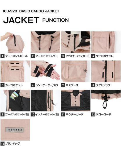 [予約 早期特典付き] スノーボードウェア レディース 上下セット ルーズシルエット カーゴジャケット スキーウェア 中綿入り 撥水 防寒 26-27モデル ICEPARDAL/アイスパーダル ISET-58